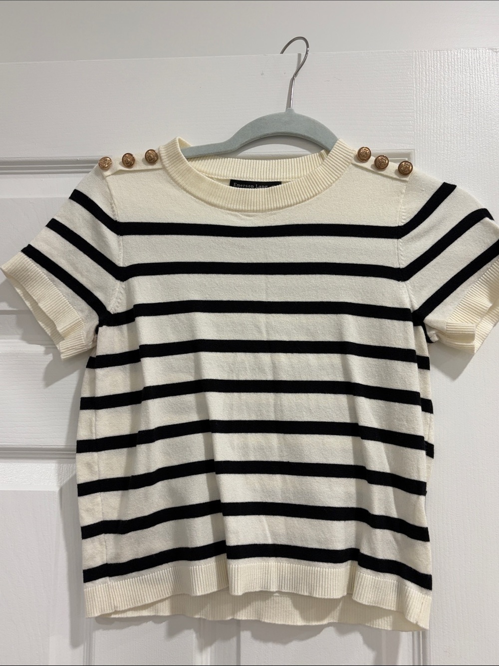 Cream & Black Striped Top with Gold Detail - Small